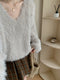 Chic V Neck Fuzzy Sweater