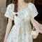 Floral Square Neck Puffy Sleeve Dress