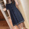 Navy Neck Drawstring Dress