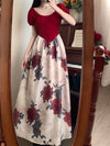 Vintage Rose Print Patchwork Dress