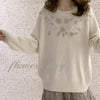 Embroidered Round Collar Loose Fit Sweater