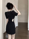 Bubble Sleeve Hollowed Black Dress