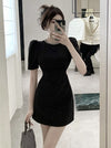 Bubble Sleeve Hollowed Black Dress