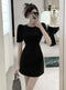 Bubble Sleeve Hollowed Black Dress
