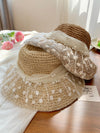 Lace Pearl Decor Straw Hat