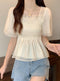 Square Collar Chiffon Puffy Sleeve Shirt