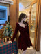 French Velvet Square Collar Long-sleeved Dress