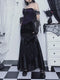 Dark Coquette Gothic Fishtail 2pcs Dress Set