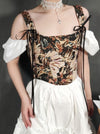 Vintage Jacquard Lace Up Corset Bustier